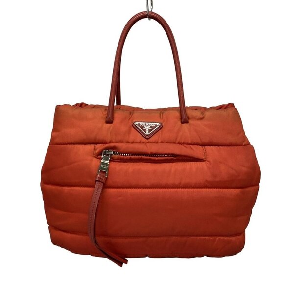 Auth PRADA Tessuto Bomber - Red Nylon Leather Tote Bag - Picture 1 of 14